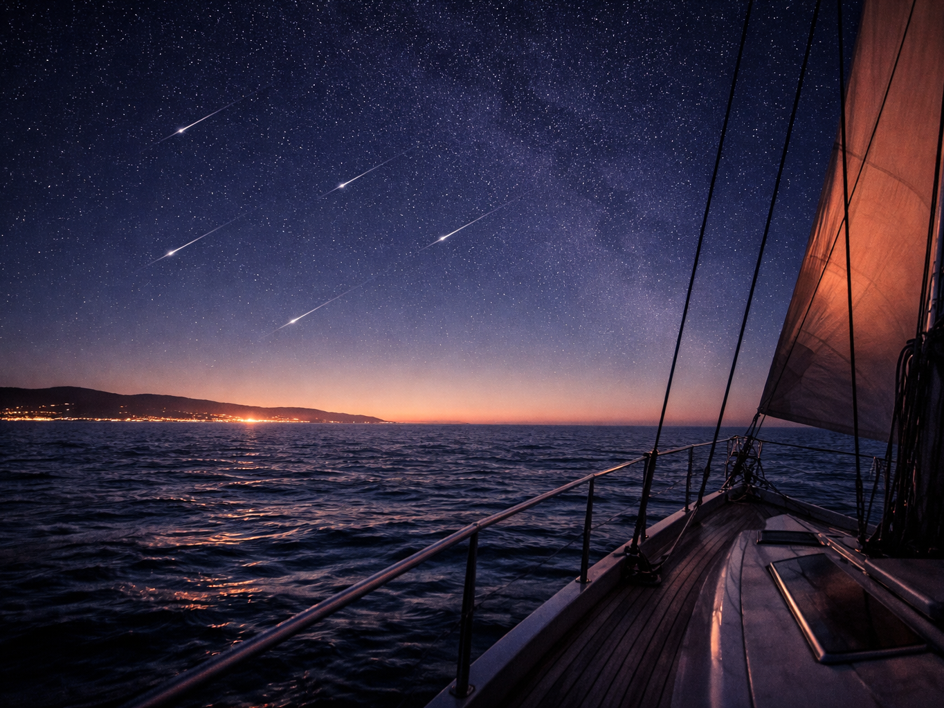 Sternschnuppen über dem offenen Meer